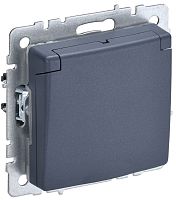 Розетка с заземлением без рамки IEK Brite РСбш10-3-44-БрМ 1-м. крышка шторки IP44 маренго картинка